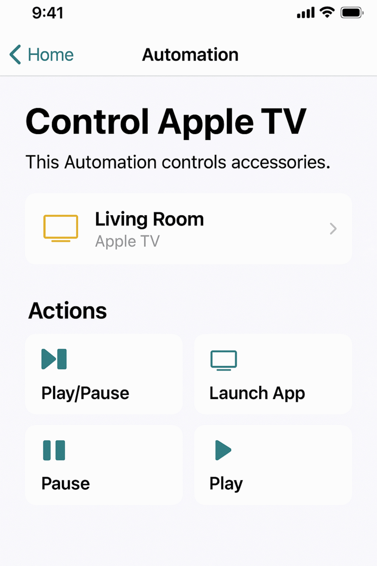 Apple Home app showing TV automation controls