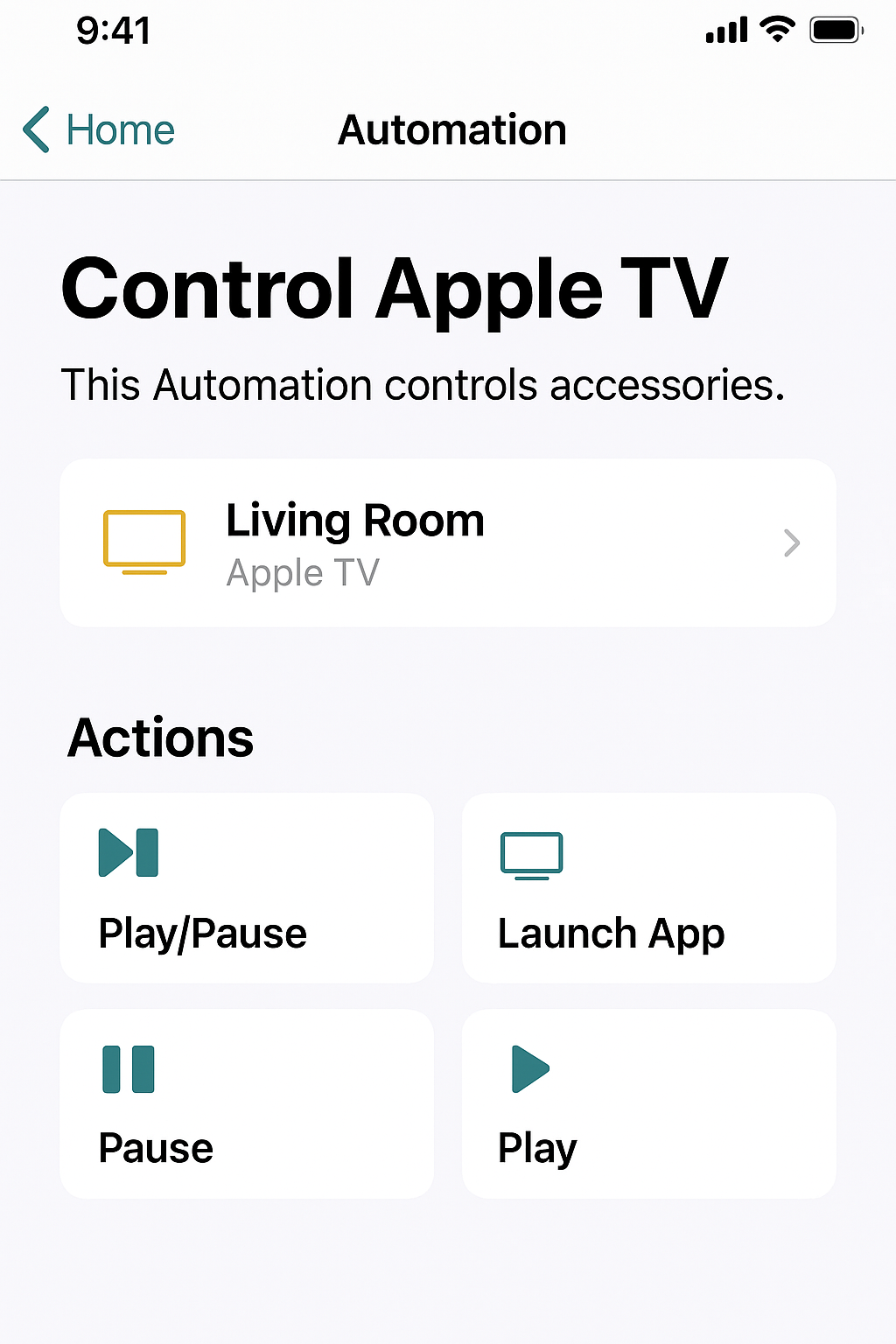 Apple Home app showing TV automation controls – Best Streaming Devices for Apple HomeKit in 2025 – Smart TV + Siri Ready