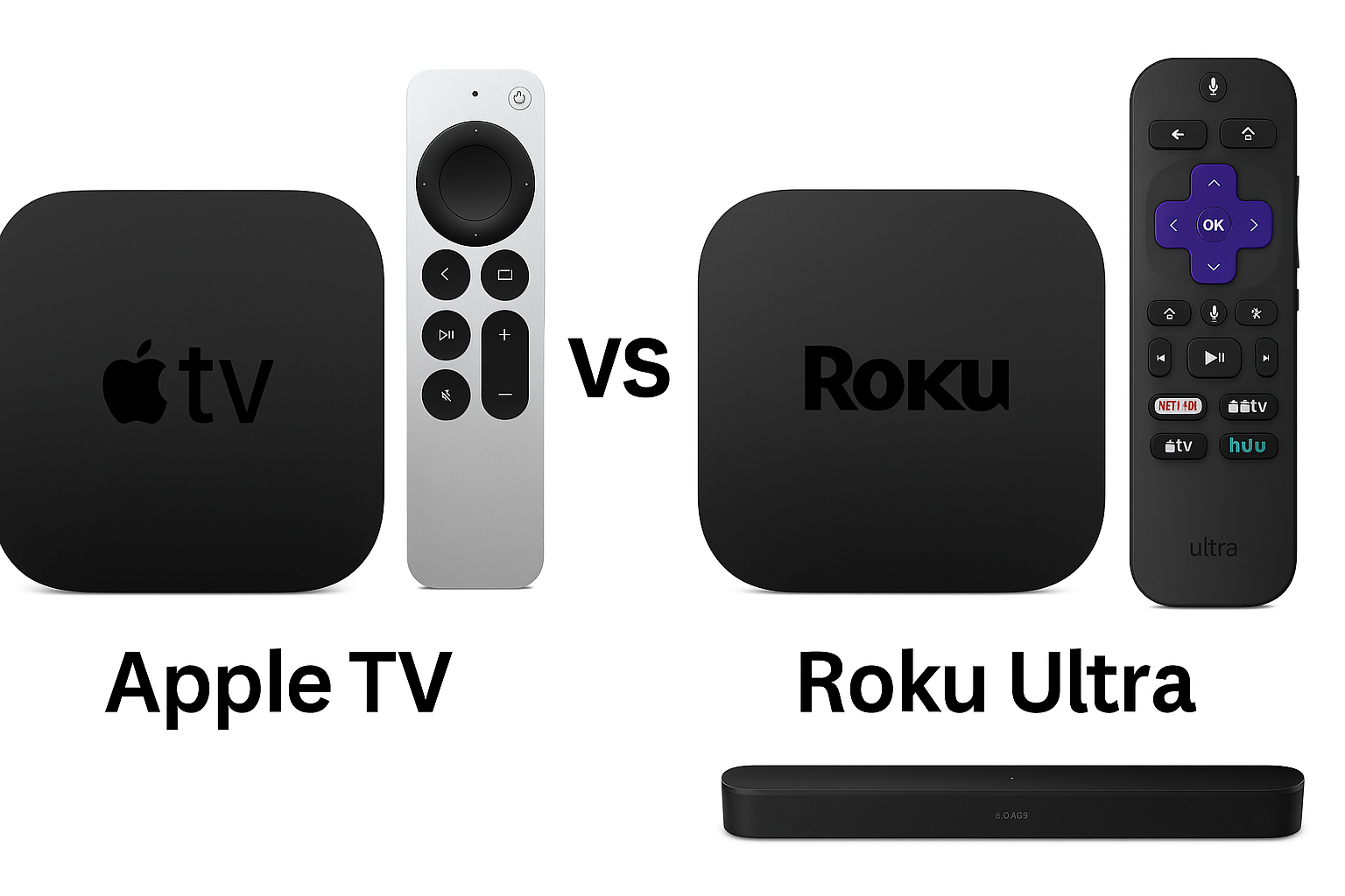 Apple TV and Roku Ultra side-by-side visual