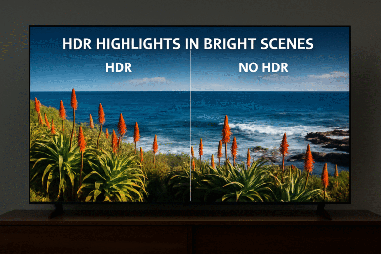 Comparison photo showing HDR highlights in bright scenes