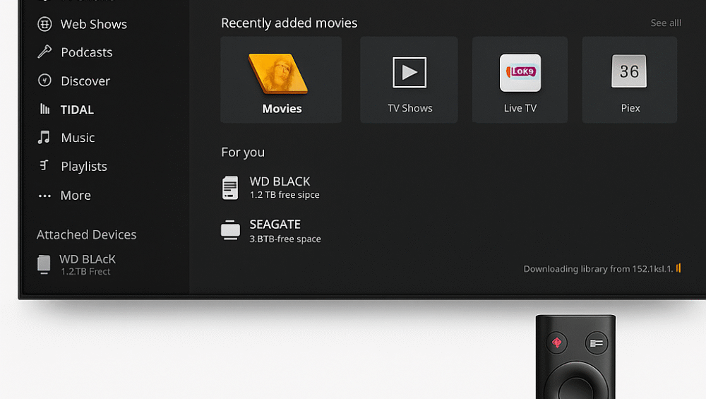 Dashboard of Plex running on Shield TV Pro with attached drives