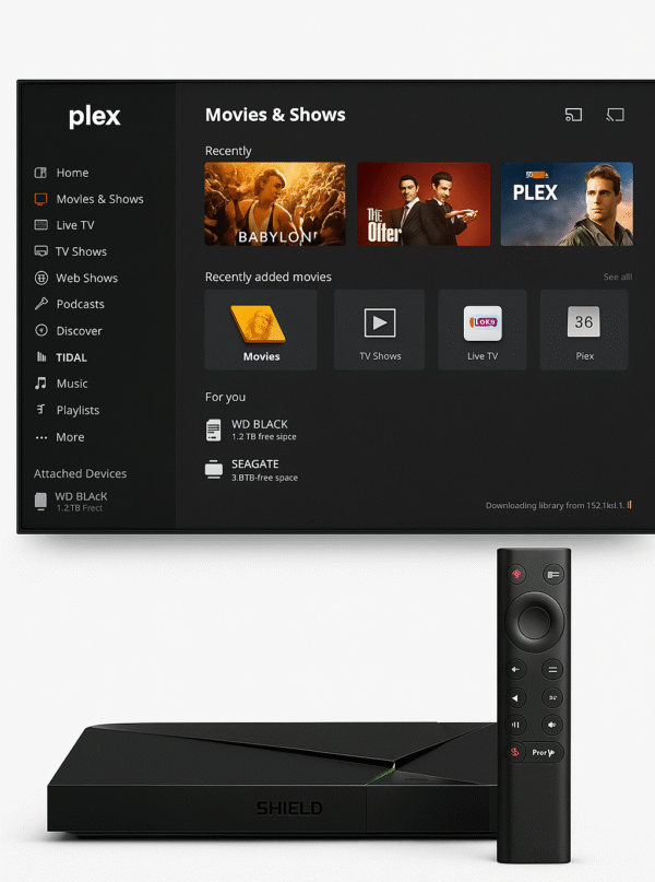 Dashboard of Plex running on Shield TV Pro with attached drives