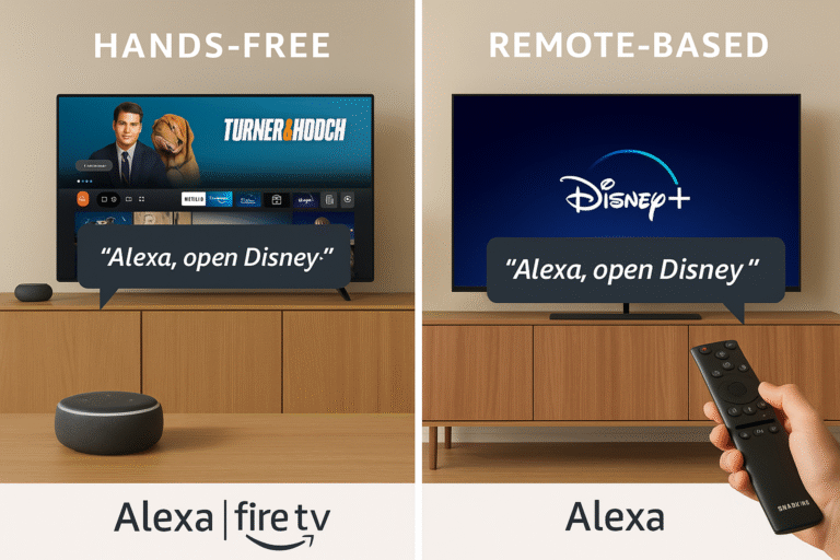 Fire TV hands-free command vs Samsung remote-based Alexa prompt