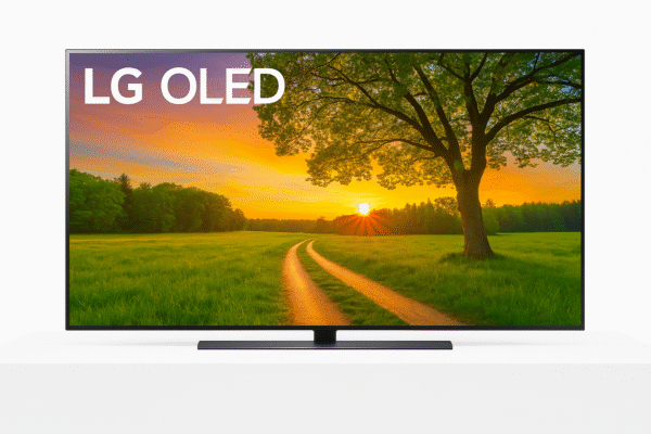 LG C2 OLED TV front view showcasing vivid colors on white background