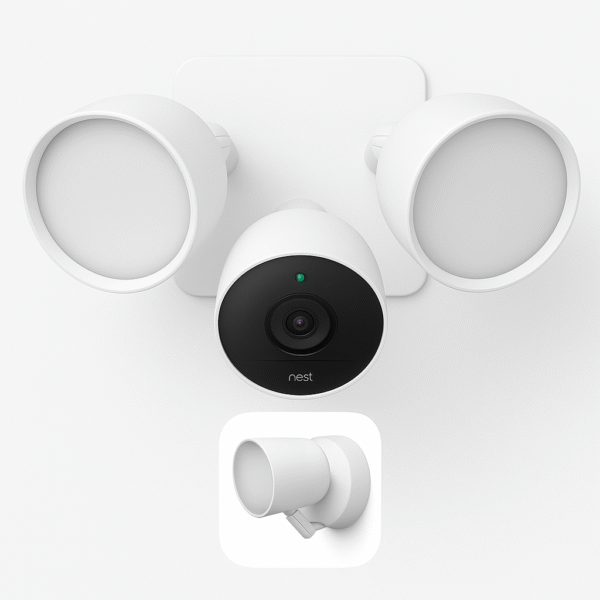 Product-Only Image (Square, White Background) Close-up of the Nest Cam floodlight showing dual LED design.