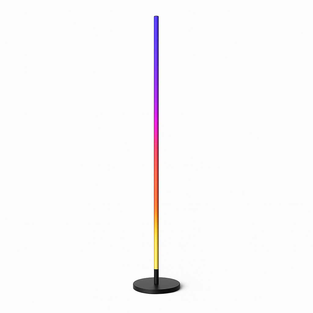 Product-Only Image (Square, White Background) Tall black lamp with LED gradient light effect.
