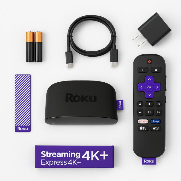 Roku Express 4K+ – Budget 4K HDR Streaming with Voice Remote Adapter & USB