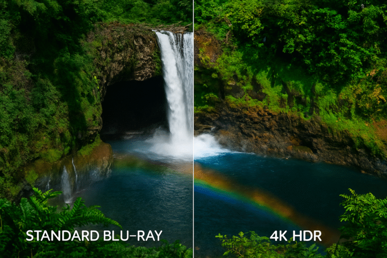 Screen comparison between standard Blu-ray and 4K HDR content