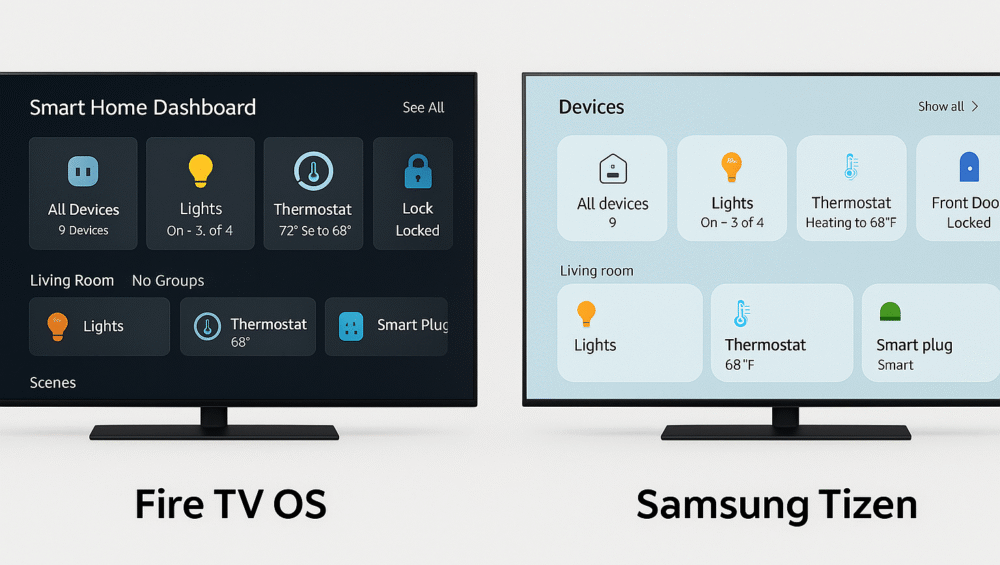 Side-by-side Fire OS and Tizen smart home dashboards