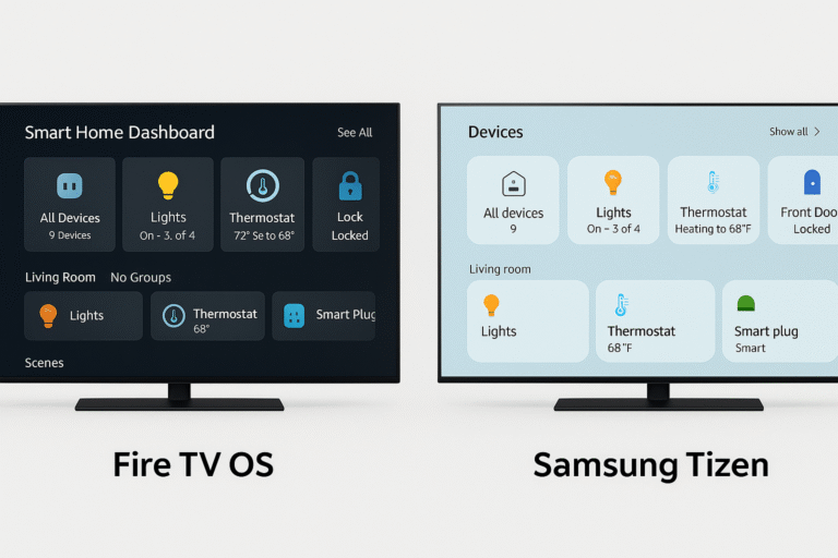 Side-by-side Fire OS and Tizen smart home dashboards