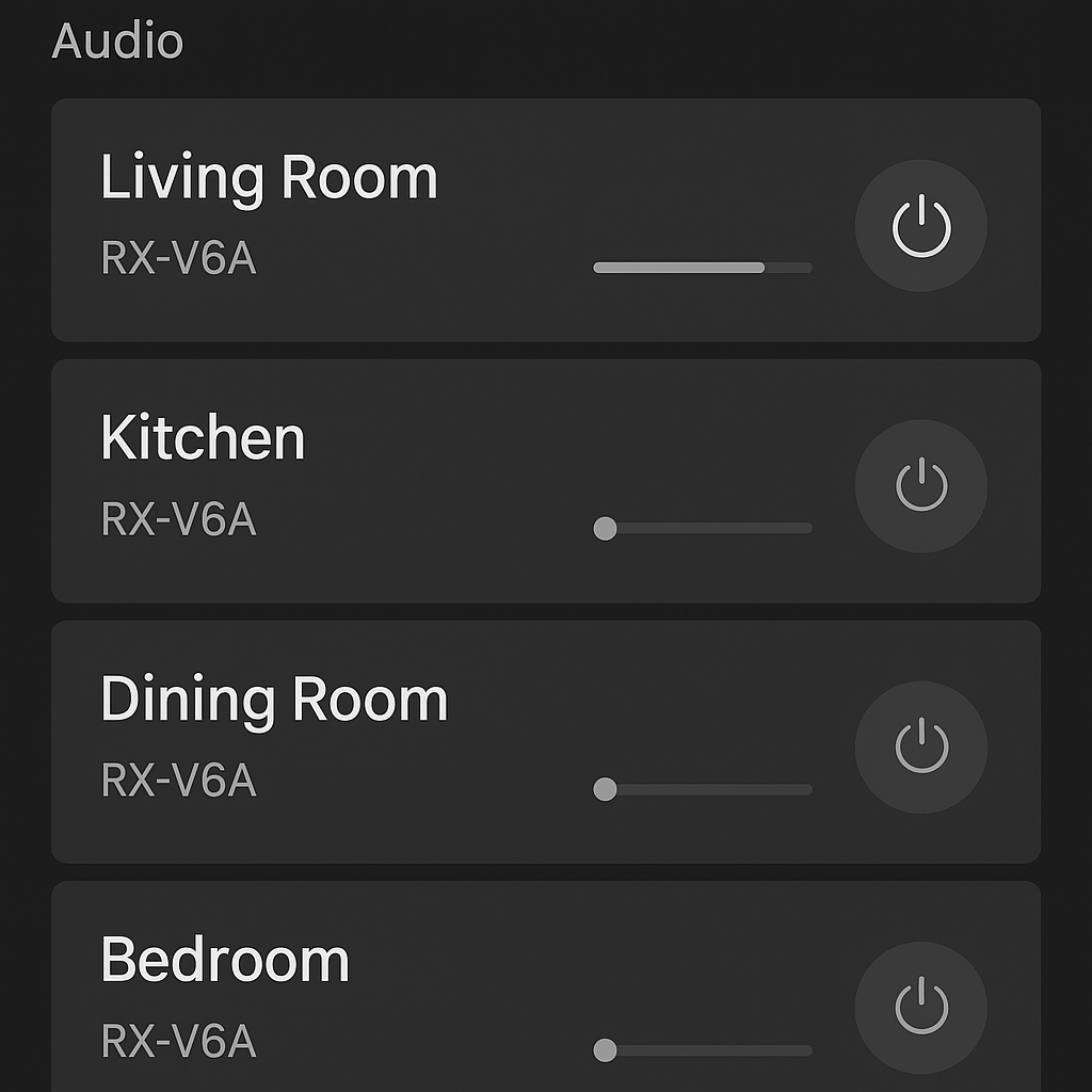 Smart home dashboard showing Yamaha RX-V6A speaker groups – Yamaha RX-V6A specs review