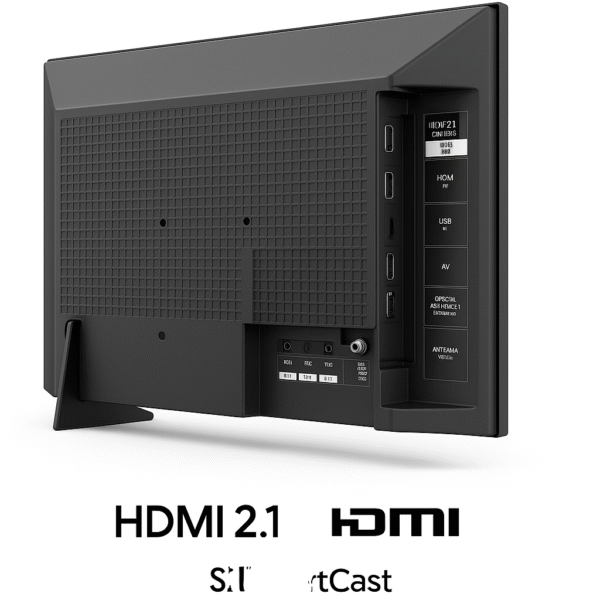 Sony X90K rear port view with HDMI 2.1 and inputs on white background