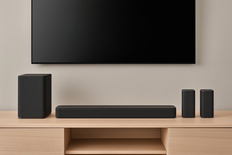 Vizio M-Series M512a-H6 Setup photo with subwoofer and satellite speakers