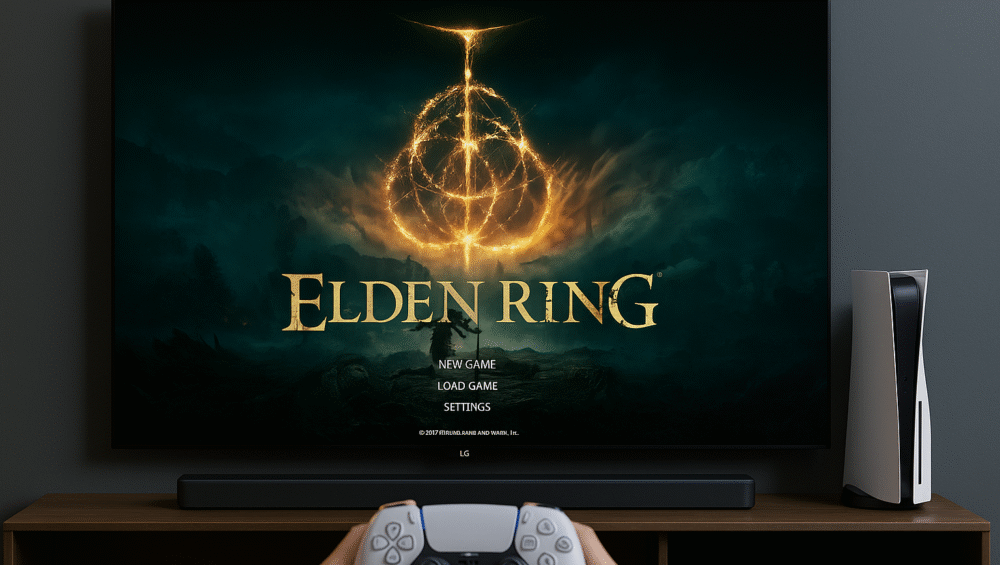 Gaming room with C3 OLED, PS5, and LG soundbar setup