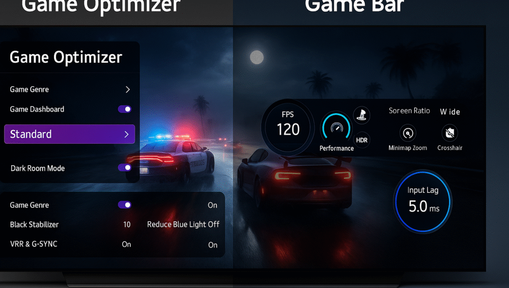 LG Game Optimizer vs Samsung Game Bar interface