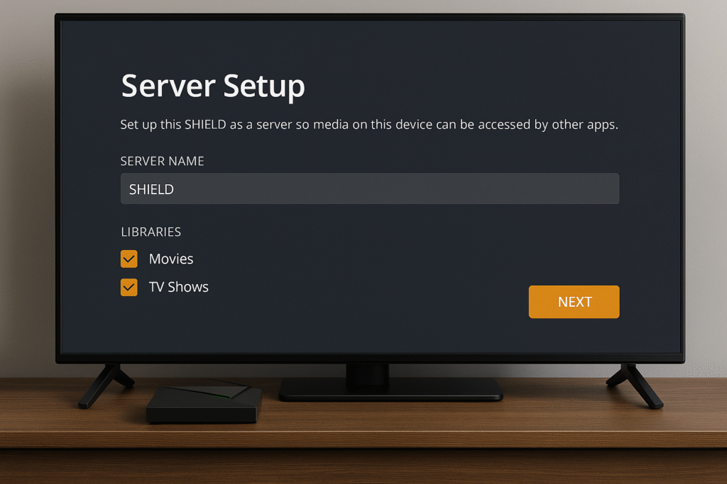 Plex server setup UI on Shield TV screen