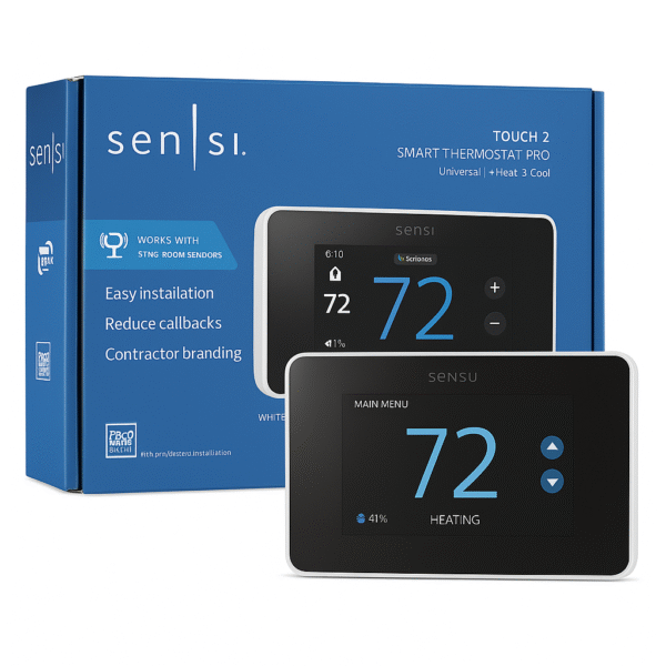 Sensi thermostat item box with thermostat infront