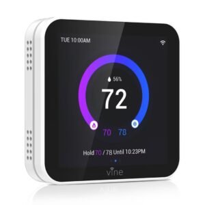 Thermostat with a colorful touchscreen on a wall
