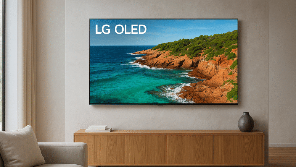 Wall-mounted LG C3 in a modern living room 1