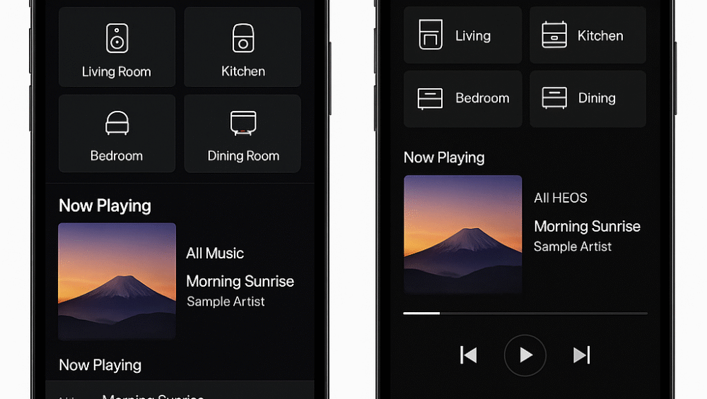 App UI side-by-side MusicCast vs HEOS