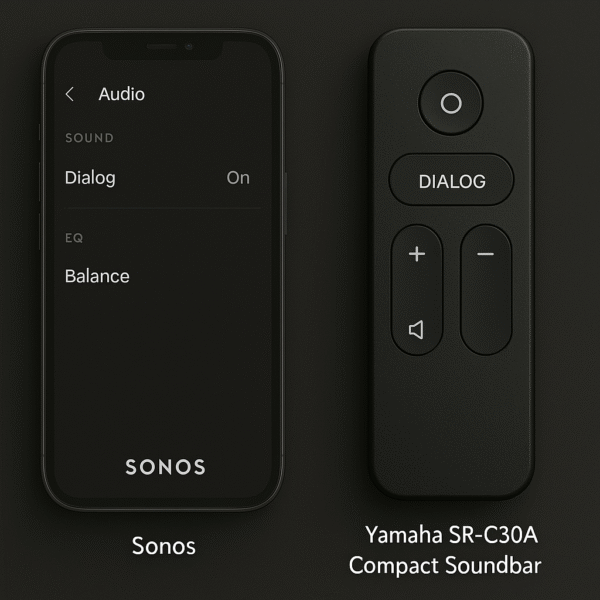 Audio settings screenshot or remote with dedicated dialog button.
