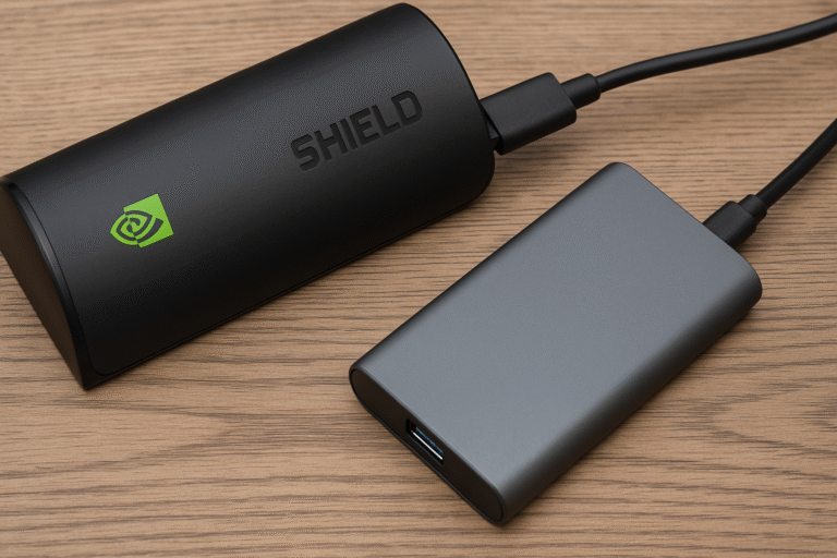 Close-up image of USB SSD plugged into Shield TV