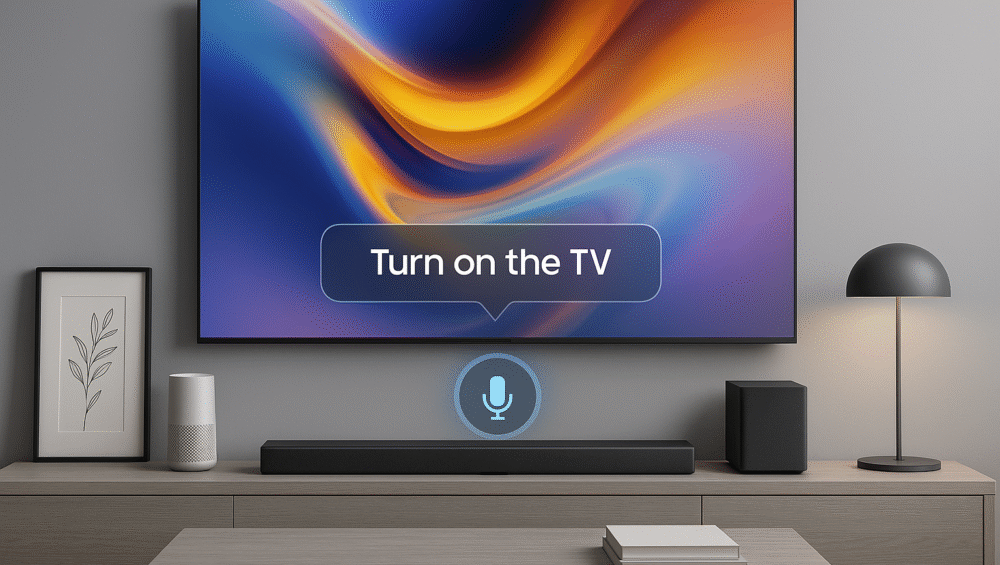 Concept design of future voice-controlled media center.