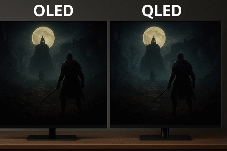 Dark game scene (e.g Elden Ring or Spider-Man) on OLED vs QLED