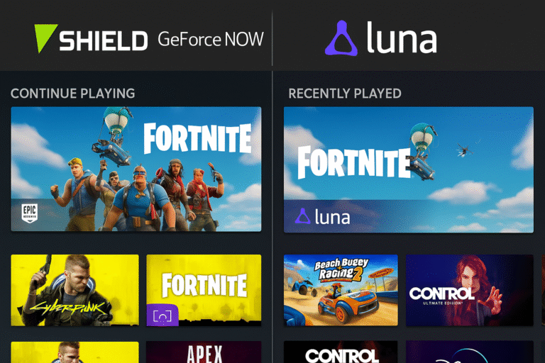 Dashboard or interface view of GeForce NOW and Luna on Shield.