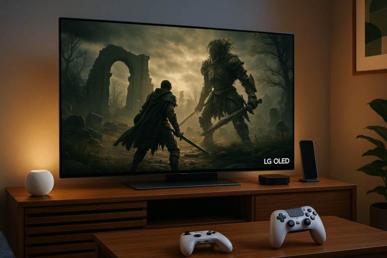 Gaming setup featuring LG C3 OLED + HomePod mini + Apple TV