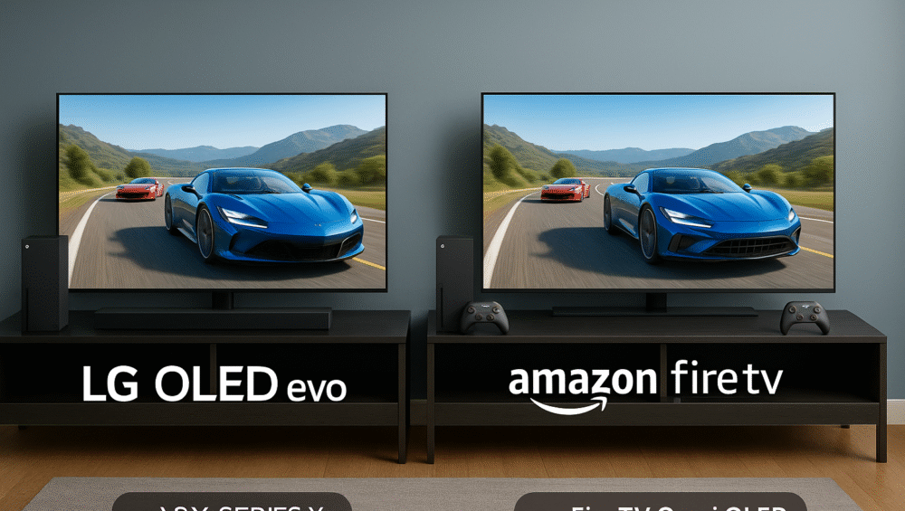 Gaming setup mockup with console + TV recommendation.