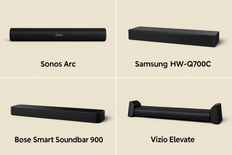 Grid layout showing all four soundbars with labels