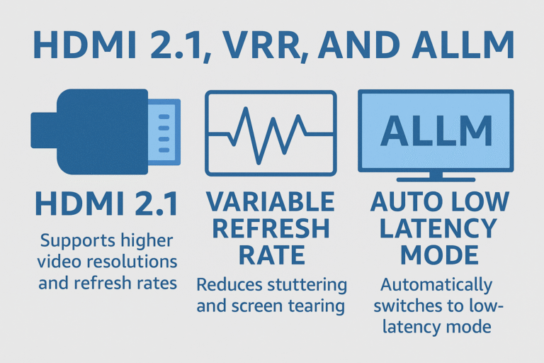 Infographic explaining HDMI 2.1, VRR, and ALLM