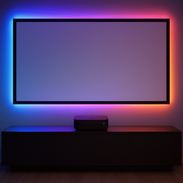 LED light strips behind projector screen