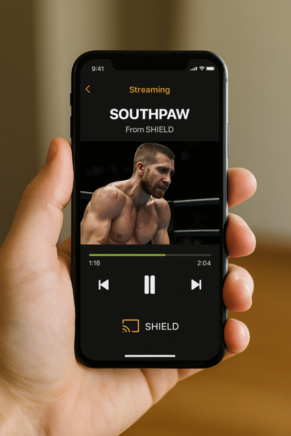 Mobile phone showing Plex remote streaming from Shield