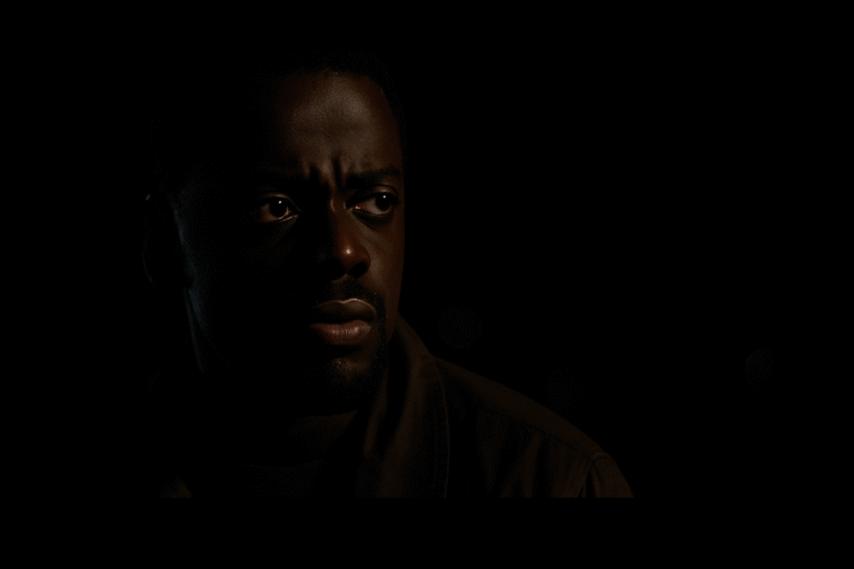 Movie scene on OLED showing deep blacks