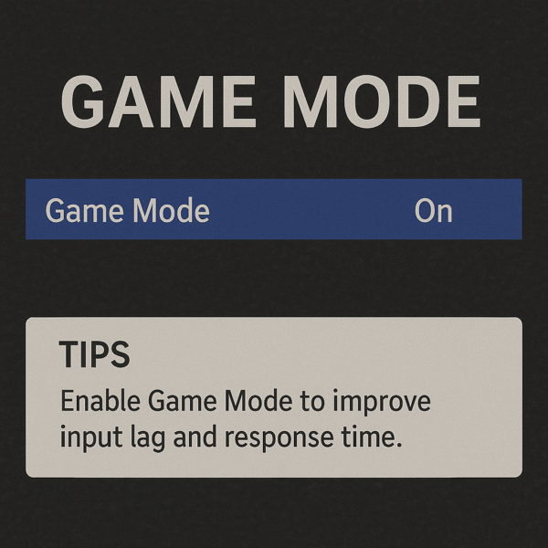 Projector Game Mode UI screenshot with tips overlay
