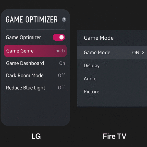 Screenshot of LG Game Optimizer vs Fire TV basic settings.