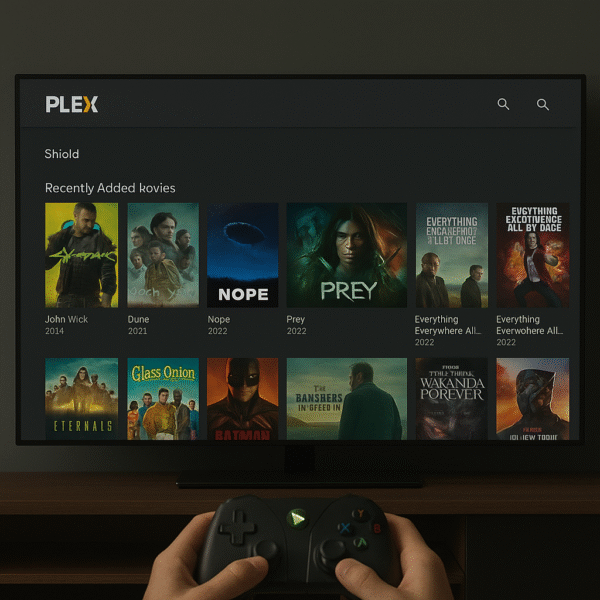Screenshot of Plex library with Shield as the server device