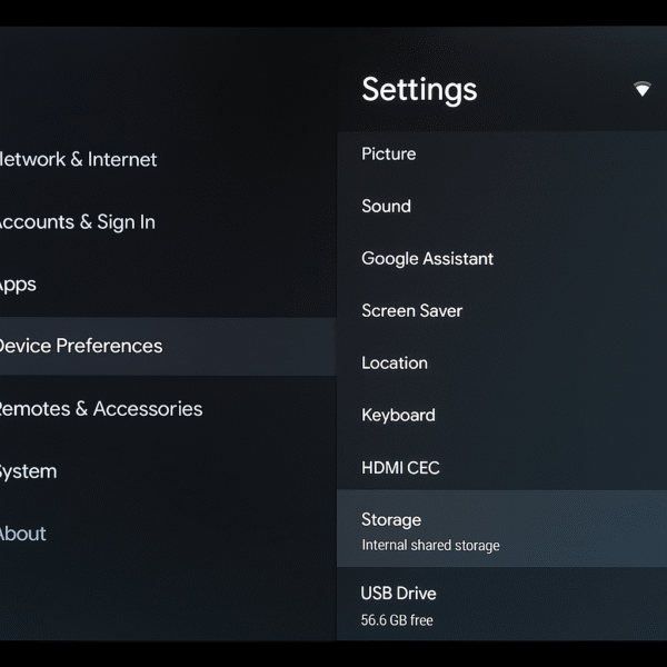 Screenshot of Shield TV settings screen showing connected USB drive