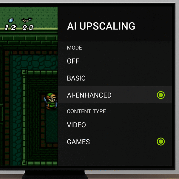Screenshot of Shield TV’s upscaling options panel with focus on game settings.