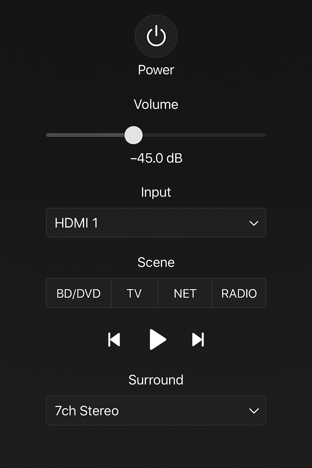 Screenshot showing a smartphone app interface for a gaming projector soundbar, featuring volume controls, audio mode selection, EQ adjustments, and input switching options.