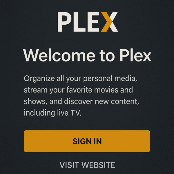 Screenshot showing Plex setup welcome screen on Shield.