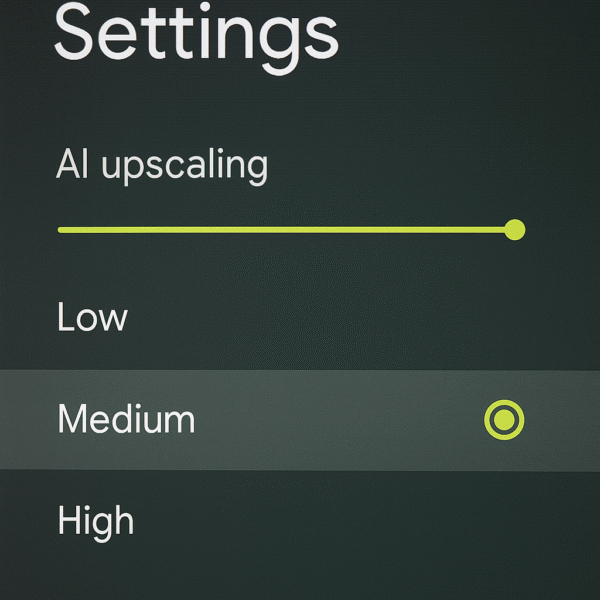 Settings menu photo showing AI upscaling levels