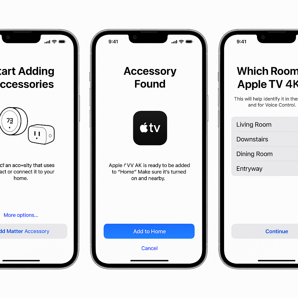 Setup flow screenshots from Home app