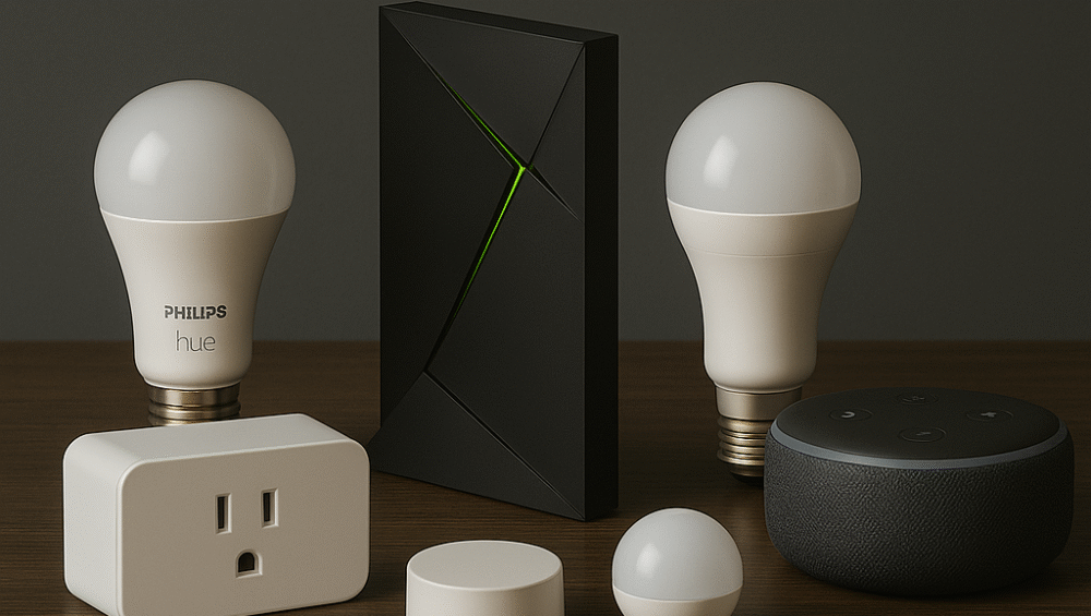 Shield TV alongside smart home devices bulbs, plugs, etc