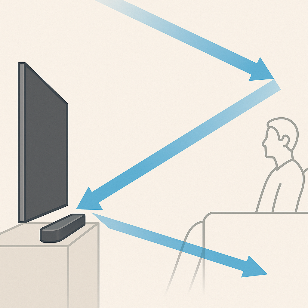 Side view showing ideal bounce angle for sound reflections