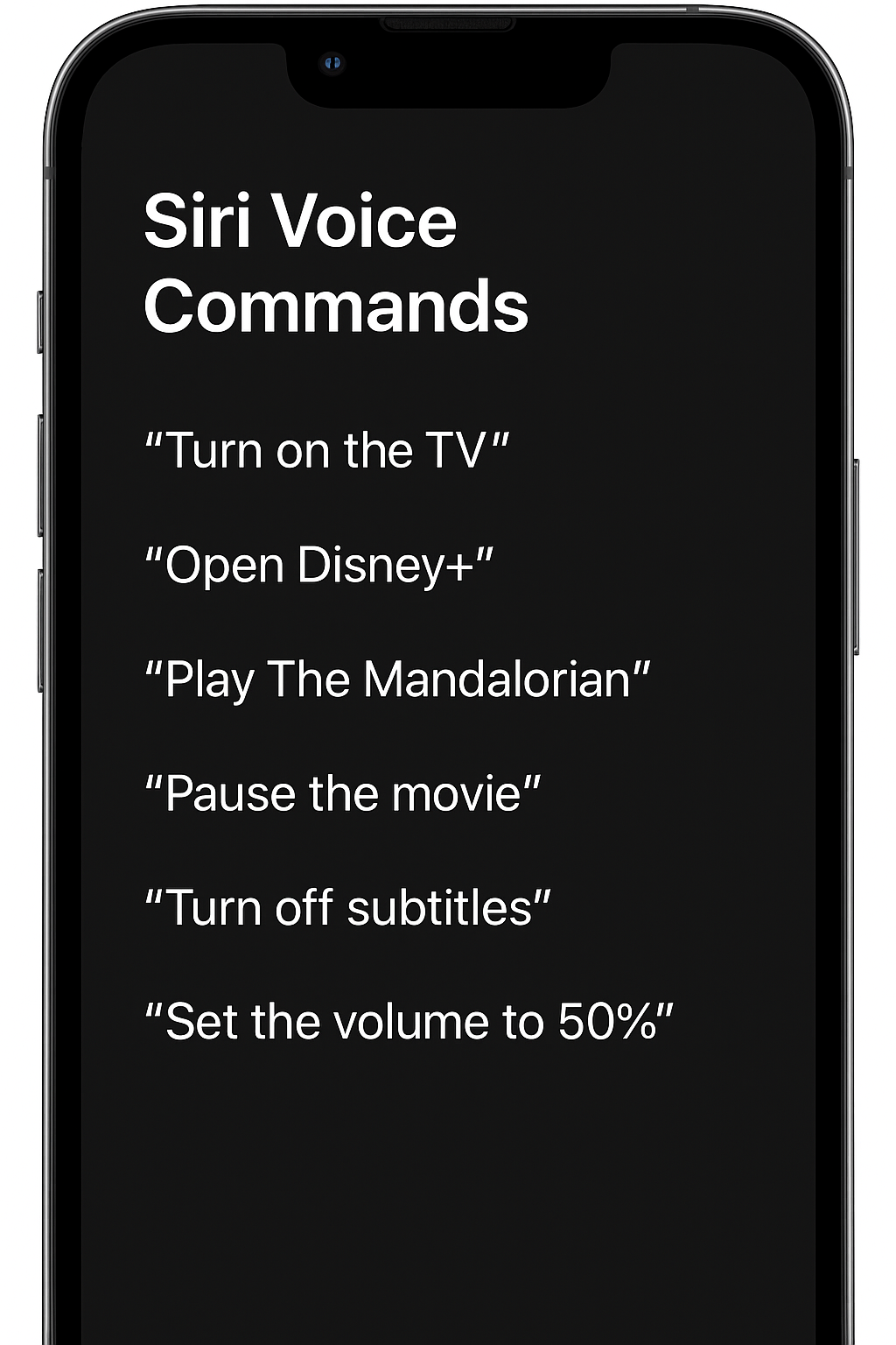 Siri voice command list on iPhone for smart TV functions