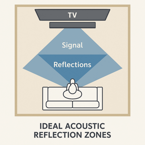 Small room layout showing ideal acoustic reflection zones