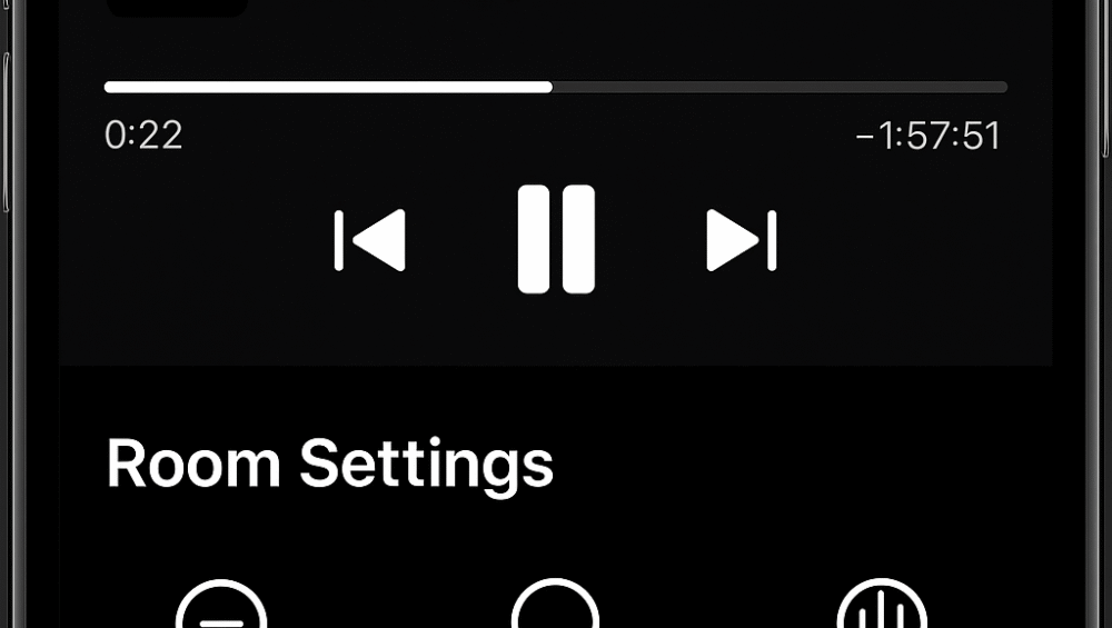 Sonos app screenshot showing Beam Gen 2 playback controls and room settings, illustrating smart tuning and Sonos Beam Gen 2 benefits for TV.
